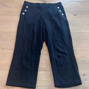 Joie Linen Blend Cropped Pants Black Medium Resortwear Lightweight Sailor PullOn